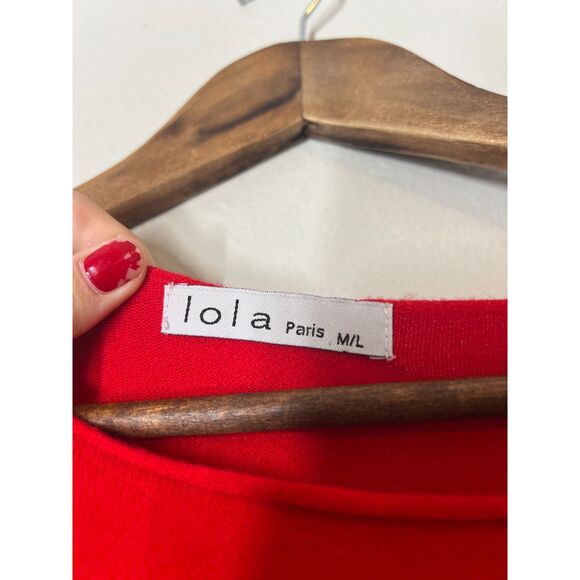 Lola Paris Soft Red Sweater Sz M/L Sequin Holiday Artsy Party Christmas Modal - Picture 6 of 9